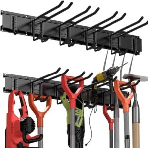 Gartengerätehalter mit 6 Wandhaltern, für Garage, Garten und Keller, schwarz