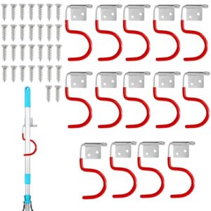 Gartengerätehalter, 15 Stück Gartengerätehalter Metallhaken, Gerätehalter Rot Haken, Besenhalter Werkzeughalter, Gummierung Gartengeräte, mit 30 Stück Schrauben, Gartenwerkzeug Halterung für Garagen