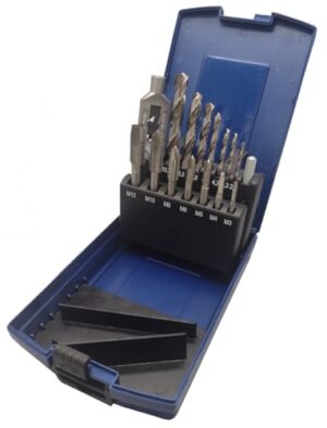 Gewindeschneider Set von PRO by Lienemann, 15-teilig, HSS Material, M3 bis M12, Kernlochbohrer und Einschnittgewindebohrer mit Windeisen, hochwertige Werkzeuge für Innengewinde herstellen