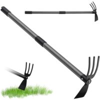 HARRMS Gartenhacke mit Stiel, 76cm, 3-Zinken-Doppelhacke Unkrautharke Metall, Multifunktionale Hacke Gartengeräte zum lockern und jäten des Bodens