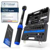 Haskyy Drehmomentschlüssel Set für Motorräder, 3/8 Zoll, 5-60 Nm, Zubehör, Verlängerungsstange, Bits, spezielle Nuss-Einsätze und Adapter, Black Series