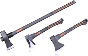 Ergonomisches 3er Axt Set von Hecht, hochwertiges Werkzeug für Garten und Haus, ergonomische Axten mit gummierten Handgriffen, spezielle Gummischutzlippe