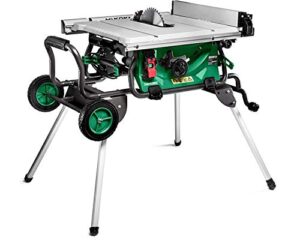 HiKOKI Tischkreissäge C10RJ, 1500 Watt, Sägeblatt Ø255mm, Softstart, Parallelanschlag, Tischverbreiterung, Elektrische Bremse, Überlastschutz, inkl. Untertisch mit Rädern