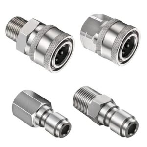 4 Stück Hochdruckreiniger Kupplung 3/8 Zoll, Schnellkupplung NPT 3/8 Zoll, Verbindungsstücke für Hochdruckreiniger mit Innengewinde (Silber)