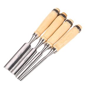 Professionelles 4Pcs Hohlbeitel Set für Holzbearbeitung, Stecheisen Satz mit ergonomischen Holzgriffen und scharfen Stahlklingen