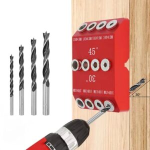 Holzdubel Bohrschablone für Möbelbau: 3-in-1 Bohrhilfe, senkrecht bohren mit 30°/45°/90° Winkelneigung, Bohrlehre und Lochreihe für abgewinkeltes und gerade Loch