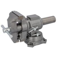 Multifunktionaler Profi Tischschraubstock mit 2 Achsen Rotation und 100 mm Spannweite, hochwertige Stahlbacken für Schrauben und Dreharbeiten.