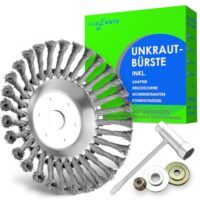 Unkrautentferner mit Drahtbürste für Motorsense - 200x25,4mm - robuste Stahlbürste für Garten und Pflasterfugen
