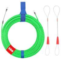 Kabeleinziehhilfe 50 Meter, Einziehspirale mit Zugdraht und Führungsfedern für eine sichere Kabelverlegung in Leerrohren. Geeignet für den Einsatz im Innenbereich.