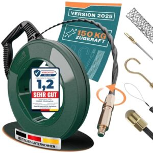 Kabelverlegehilfe, Einziehspirale 30M für Leerrohre mit PET-Zugdraht und Adaptern. Effiziente und sichere Kabelzuführung durch Rohre.
