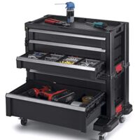 Keter Werkzeugwagen mit 5 Schubladen und schwarzem Design, ideal für Werkstatt oder Hobbyraum