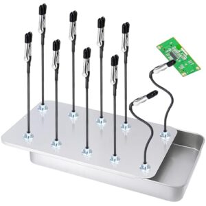KIBBEH Dritte Hand Löten Set mit Magnetischer Basis und 10 Dritte Hand Löten für Elektrotechnik, flexible Schwanenhals Metallarm und Bretthalter