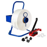 Kortpack Umreifungsset 16 mm Complet mit Abroller, Spanner, 500 Klemmen und 850mtr Polyesterband und 100 Kantenschutzecken
