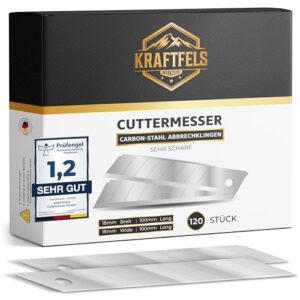 Cuttermesser Klingen aus hochwertigem Carbonstahl, 18mm Klinge, Ersatzklingen für Cutter Messer, ultra scharf und stabil, silberfarbene Klingen
