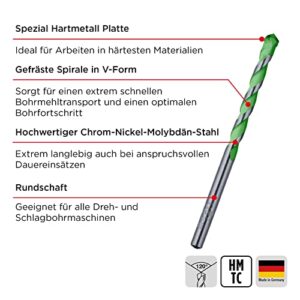 KWB Hardcut Granitbohrer Ø 8 mm mit Hartmetallspezialschneide, asymmetrische Hochtemperaturgelötete Hartmetallplatte für optimalen Bohrfortschritt und Rundschaft