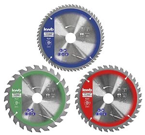 Kreis-Sägeblatt-Set 3-teilig, ideal für Handkreissägen und Kapp- und Gehrungssägen, präzise Schnitte in Plattenwerkstoffe und Holz, Hartmetall-Zahnsystem, Wechsel-Zahn-Anordnung