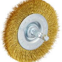 Scheiben-Bürste mit feinem Messing-Draht, Ø 75 mm für Metall und Stein, Drahtbürste für Bohr-Maschine inklusive E6.3 Sechskant-Schaft, zum Entrosten, Entzundern, Aufrauen und Reinigen