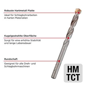 KWB Steinbetonbohrer Ø 4 mm mit robuster Hartmetall-Platte, spanlos geformter Bohrerspirale und kugelgestrahlter Oberfläche für Schlagbohren in Stein, Mauerwerk und Klinker