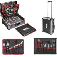 Werkzeugkoffer mit Trolley-Funktion, 175 Teile, gefüllt, stabiles Aluminium, ideal für Heimwerker, DIYer und Handwerksmeister