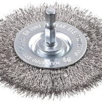 KWB Scheiben-Bürste aus Edelstahl-Draht, Ø 75 mm für Metall und Stein, Drahtbürste für Bohr-Maschine inkl. E6.3 Sechskant-Schaft