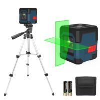 Laser Wasserwaage mit Stativ, RockSeed Kreuzlinienlaser, Selbstnivellierung, Vertikale und Horizontale Linie, 360 Grad Drehbar, Tragetasche, Batterie Enthalten