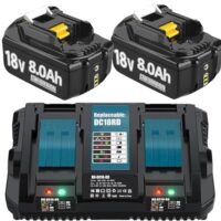 Hohe Kapazität 18V 8.0Ah/8000mAh Ersatzakku für Makita und Dual Port 6A Ladegerät mit LED-Anzeige für lange Akkulaufzeit und schnelles Laden kompatibel mit BL1860B, BL1860, BL1850B, BL1840B, BL1830 Werkzeugakku