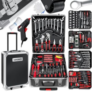 MASKO Werkzeugkoffer 1299-teilig gefüllt, Werkzeugset im Aluminiumkoffer, Werkzeugkasten mit Rollen, Haushalts- und Hobby-Werkzeuge, Trolley-Funktion, Profi-Werkzeugwagen