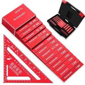 Metrische Einstellblöcke, Höhenmessgeräte-Set, 15-teiliges Aluminium-Höhenpräzisionsmessblock-Set für Tischkreissäge, Oberfräse und Stichsäge mit Aufbewahrungskoffer, rot