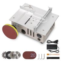 Mini Tischkreissäge mit Schleifscheiben, 96W Tragbare Präzisions-Tischkreissägen 5000RPM, 7-Gang Netzteil, Duale Motorsteuerung Multifunktions Tischkreissägen, 0,1-15 mm Einstellbarer Sägeblatthöhe