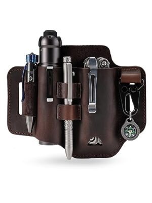 Sayram ST1/ST2 Multifunktionale Lederscheide mit Schlüsselhalter, Organizer für Werkzeuge und Taschenlampen, hochwertiger EDC Gürtel Organizer Messerscheide für Herren