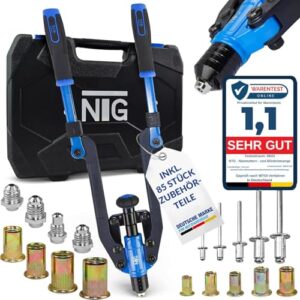 NTG Kombi 2 in 1 Nietmutternzange und Blindnietzange - einsetzbare Handwerkzeug mit Nietmutterzange und Blindnietzange, inkl. 85 Teilen
