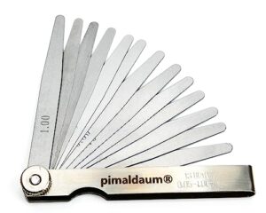 PIMALDAUM Fühlerlehre mit 13 Klingen für die Messung und Prüfung von Spaltbreiten, Dicken und Abständen/Gaps nach DIN 2275 aus hochwertigem Manganstahl