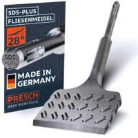 Presch Fliesenmeißel SDS plus - Extra breit (75mm) - Extrem robuste Schneidkante für leichte Fliesenentfernung - Meißel aus Hochleistungsstahl für kraftvolle Schläge