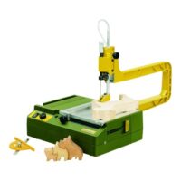 Proxxon Dekupiersäge DS 230/E, Elektro Laubsäge mit Sägeblättern und Arbeitsplatte für Holzbearbeitung