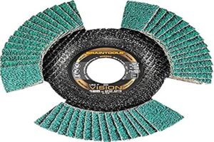 RHODIUS TOPline VISION COOL Fächerschleifscheibe, 115 x 22,23 mm, K40, 10 Stück, hochwertige Schleifscheibe für Werkstatt, Zirkonkorund und Faserstoffträger