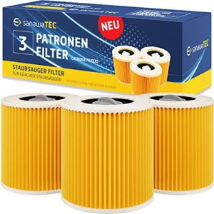 Ersatzfilter für Kärcher Staubsauger, 3x Filter in orange, kompatibel mit WD3, WD2 und MV2, gegen Feinstaub und Gerüche