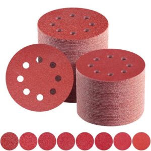 Schleifpapier 125mm Klett Set für Exzenterschleifer, 80 Stück Schleifscheiben mit Körnung 8 Loch und 10 verschiedenen Größen, ideal für Holz, Kunststoff, Stein, Glas und Metall
