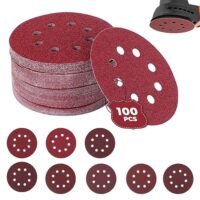 Set von 100 Stücken Schleifpapier mit Durchmesser 125mm, Klettverschluss und verschiedenen Qualitäten (P40/P60/P80/P120/P180/P240/P320/P400)