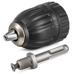 Hochwertiges Schnellspannbohrfutter mit Adapter für SDS-plus-Schlagbohrmaschinen, elektrische Bohrmaschinen oder Tischbohrmaschinen. Robuste Kopfform und ergonomischer Griff für bequemen Dauereinsatz.