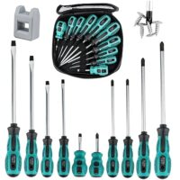 Schraubendreher Set Magnetisch, 10-tlg Profi Schraubenzieher aus Chrom-Vanadium-Stahl mit magnetischer Spitze und Anti-Rutsch-Griff für verschiedene Arbeiten wie Bau, Elektro, Mechanik, Heimwerken und Hobby