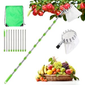 Sehr praktischer Obstpflücker mit Teleskopstiel und Baumwollbeutel für das Pflücken von Früchten wie Kirschen, Äpfeln und anderen Obstsorten