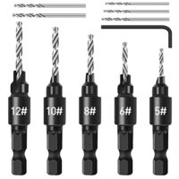 Ergonomisches und vielseitiges Bohrer-Set für Holzbearbeitung, 5 tlg 1/4" Spiralbohrer mit Aufstecksenker, 5tlg HSS-Spiralbohrer mit einem Schraubenschlüssel