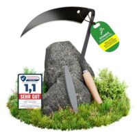 Traditionelle scharfe Sensensichel mit Holzgriff für Gartenarbeit - inklusive gratis Schleifstein
