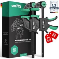 SMABIX Einhandzwingen 2er Set zum Spannen, Dehnen und Fixieren mit einer Hand. Hochwertige Werkzeuge für Holzarbeiten mit hoher Spannkraft und komfortablen Griffen.