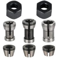8 Stück Spannzangen Set, Oberfräse Zubehör für Einhell Katsu Makita Bosch Dewalt, 6 Klemm-Adapter (6 mm, 6,35 mm, 8 mm) + 2 Muttern für Graviermaschine