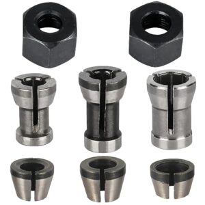 8 Stück Spannzangen Set, Oberfräse Zubehör für Einhell Katsu Makita Bosch Dewalt, 6 Klemm-Adapter (6 mm, 6,35 mm, 8 mm) + 2 Muttern für Graviermaschine