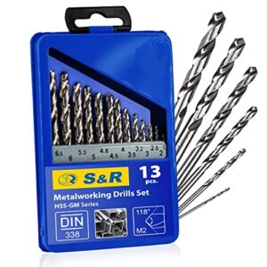 S&R Metallbohrer-Set HSS-G, 13-teiliges Set mit Hochleistungsbohrern für Metall, Stahl und Gusseisen, Größen von 1,5 bis 6,5 mm, ideal für Hand- und Standbohrmaschinen