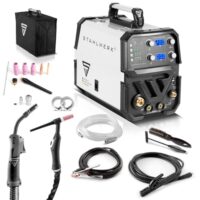 STAHLWERK Schweißgerät 3 in 1 Kombi MTM-200 ST, Inverter mit 200 A, WIG, MIG MAG, MMA, Synergischer Drahtvorschub, 4-Rollen-Antrieb, HF-Zündung, Fülldraht geeignet für Stahl & Dünnblech