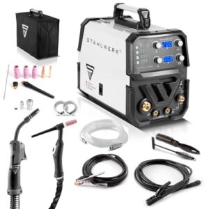 STAHLWERK Schweißgerät 3 in 1 Kombi MTM-200 ST, Inverter mit 200 A, WIG, MIG MAG, MMA, Synergischer Drahtvorschub, 4-Rollen-Antrieb, HF-Zündung, Fülldraht geeignet für Stahl & Dünnblech