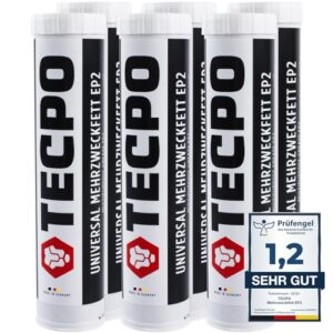 TECPO 6x Universal Mehrzweckfett, Kartusche Schmierfett, Lithiumfett, Universalfett für KFZ-Schmierung, wasserbeständig